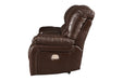 Hallstrung Chocolate Power Reclining Loveseat with Console - Lara Furniture