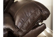 Hallstrung Chocolate Power Reclining Loveseat with Console - Lara Furniture