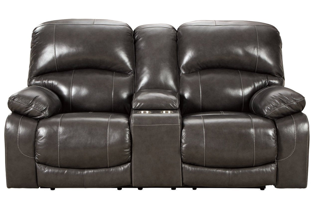 Hallstrung Gray Power Reclining Loveseat with Console - Lara Furniture