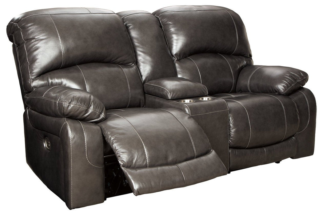 Hallstrung Gray Power Reclining Loveseat with Console - Lara Furniture