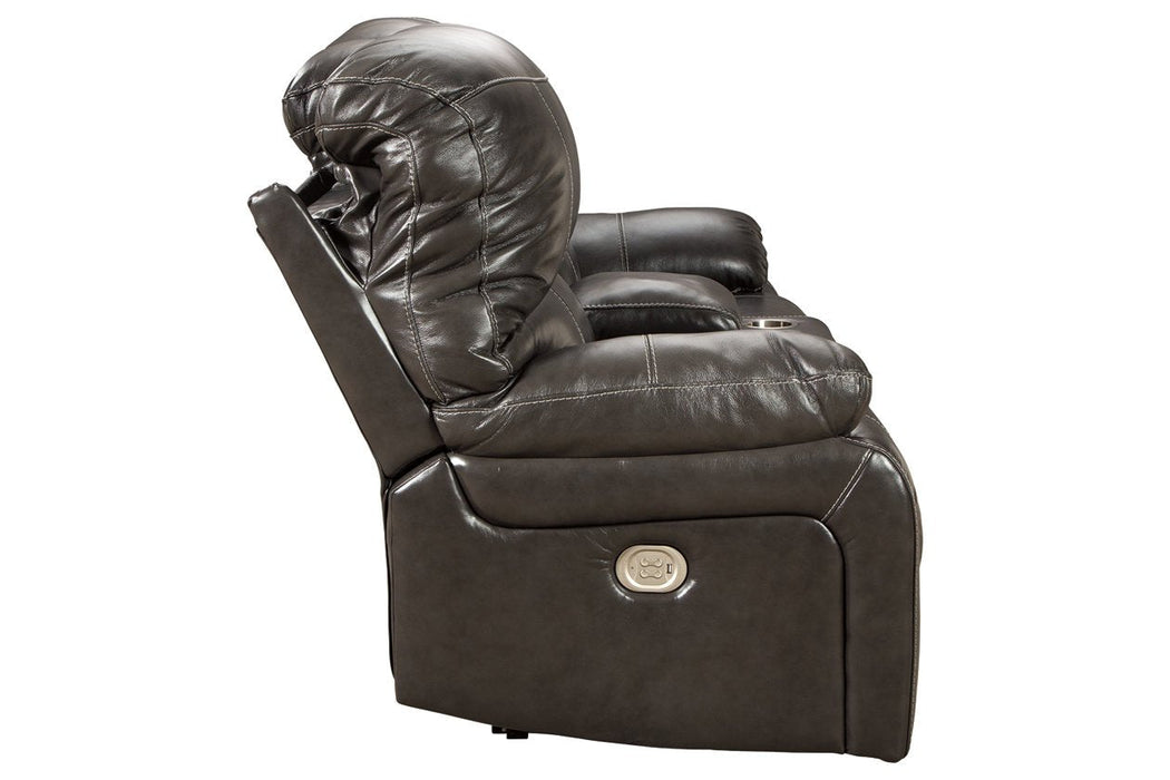 Hallstrung Gray Power Reclining Loveseat with Console - Lara Furniture