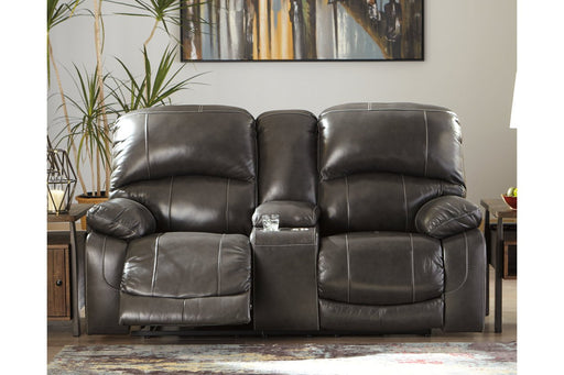 Hallstrung Gray Power Reclining Loveseat with Console - Lara Furniture