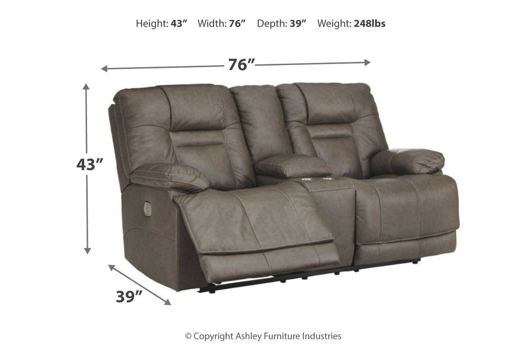 Wurstrow Smoke Power Reclining Loveseat with Console - Lara Furniture