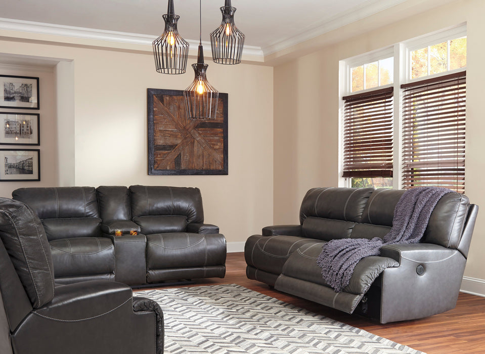 McCaskill Gray Leather Power Recliner Living Room Set