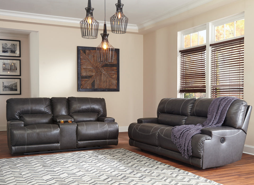 McCaskill Gray Leather Power Recliner Living Room Set