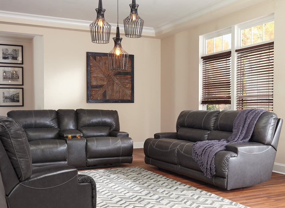 McCaskill Gray Leather Recliner Living Room Set