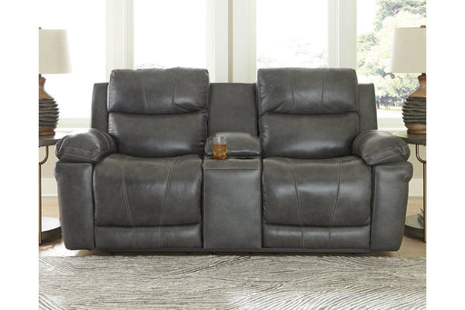 Edmar Charcoal Power Reclining Loveseat with Console - Lara Furniture