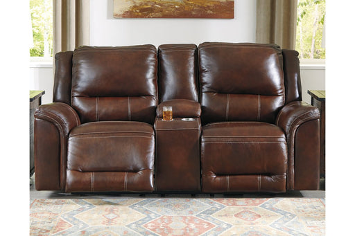 Catanzaro Mahogany Power Reclining Loveseat - Lara Furniture