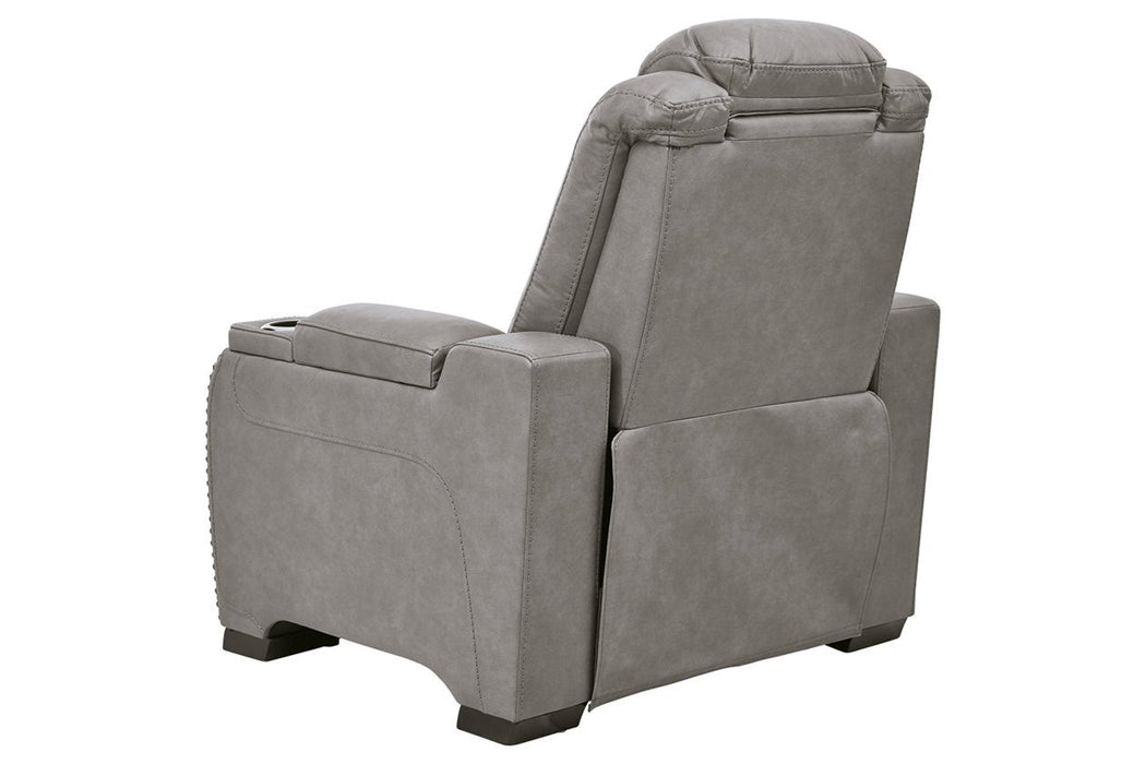 The Man-Den Gray Power Recliner - Lara Furniture