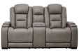 The Man-Den Gray Power Reclining Loveseat with Console - Lara Furniture