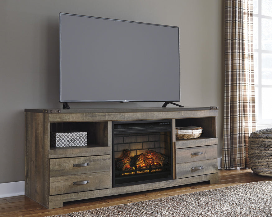 Trinell Brown Large TV Stand w/Fireplace Option - Lara Furniture