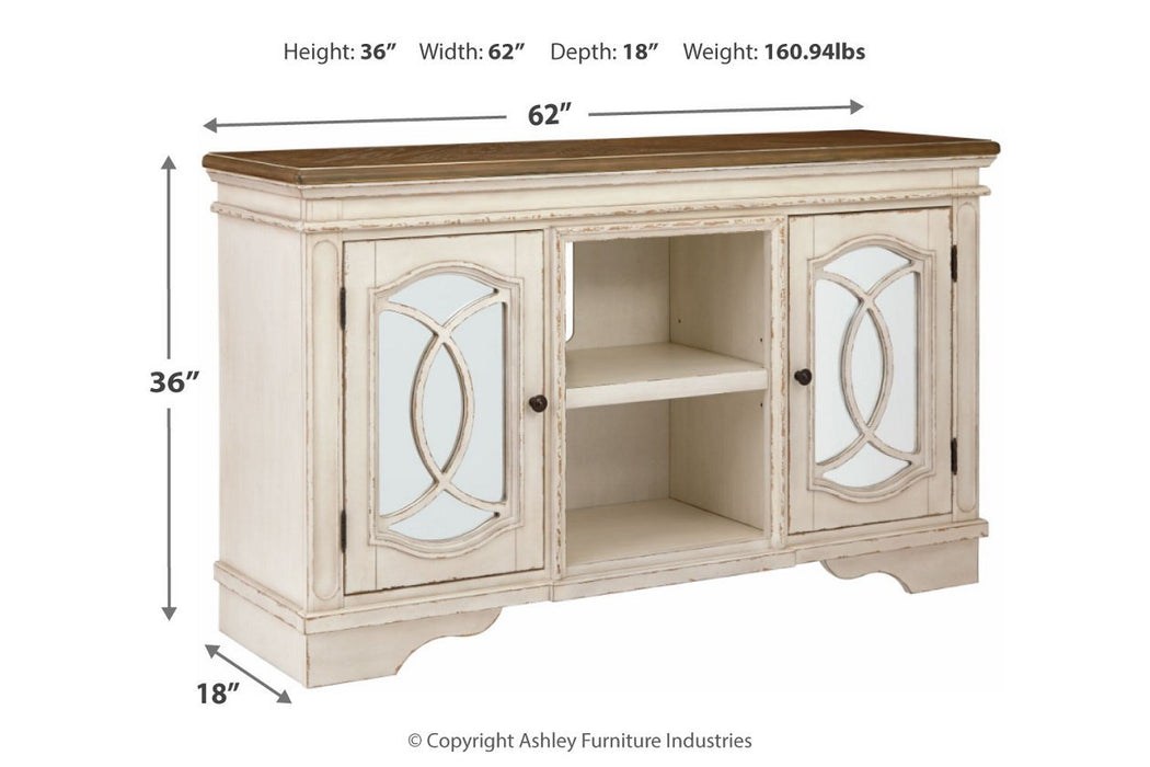 Realyn Chipped White 62" TV Stand - Lara Furniture