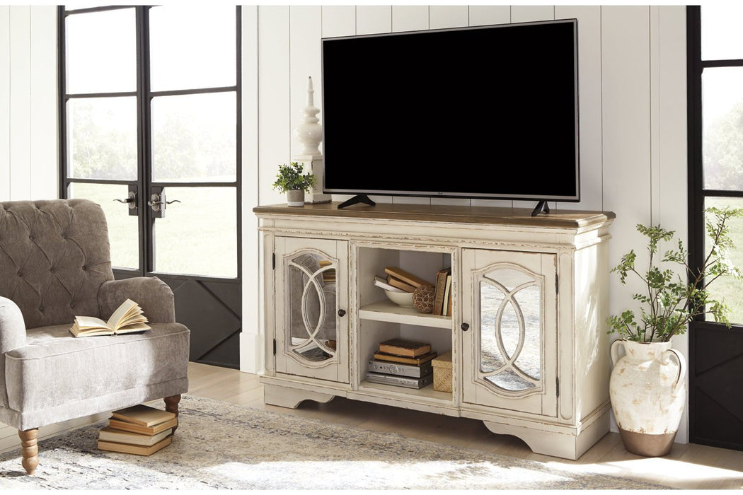 Realyn Chipped White 62" TV Stand - Lara Furniture