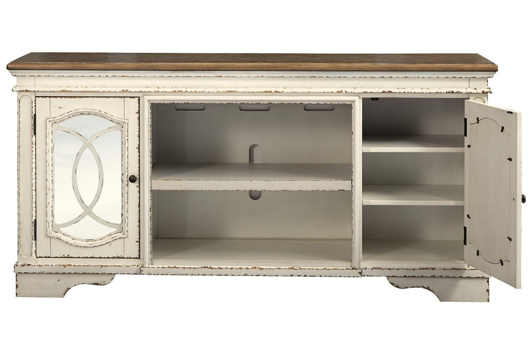 Realyn Chipped White 74" TV Stand - Lara Furniture