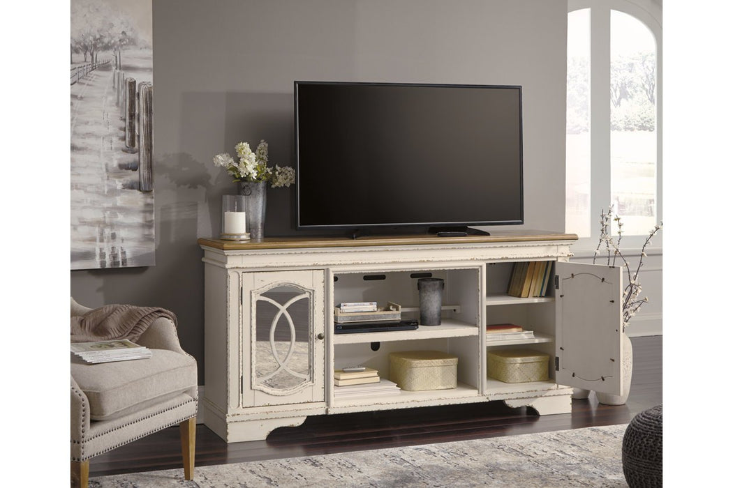 Realyn Chipped White 74" TV Stand - Lara Furniture