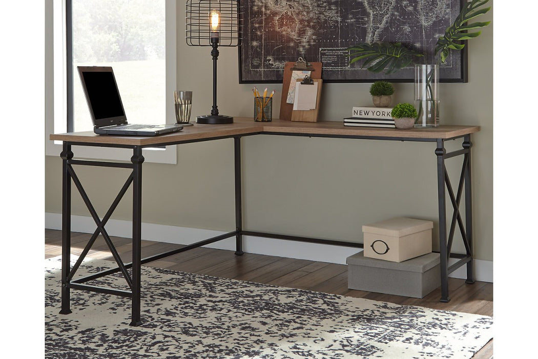 Jaeparli Grayish Brown/Black Home Office L-Desk - Lara Furniture