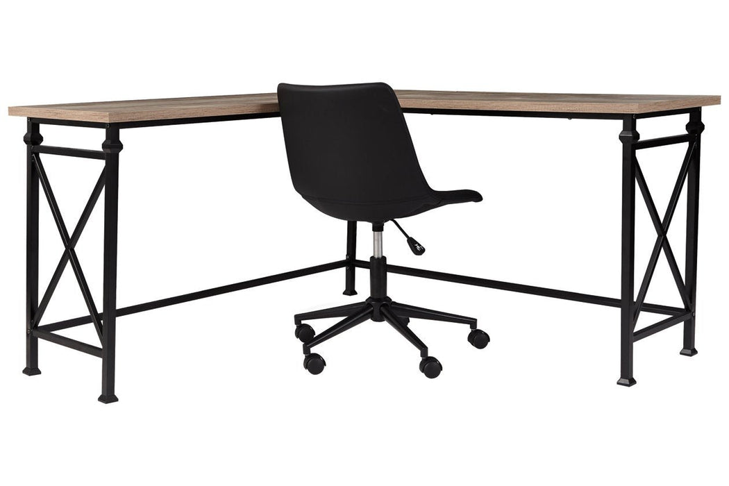 Jaeparli Grayish Brown/Black Home Office L-Desk - Lara Furniture