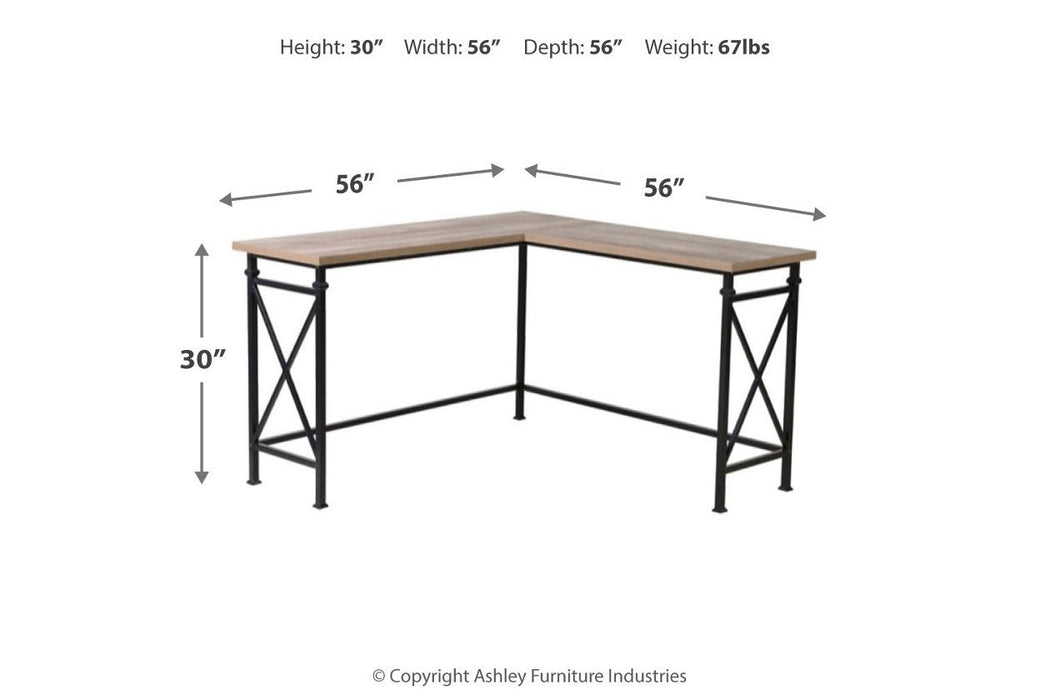 Jaeparli Grayish Brown/Black Home Office L-Desk - Lara Furniture
