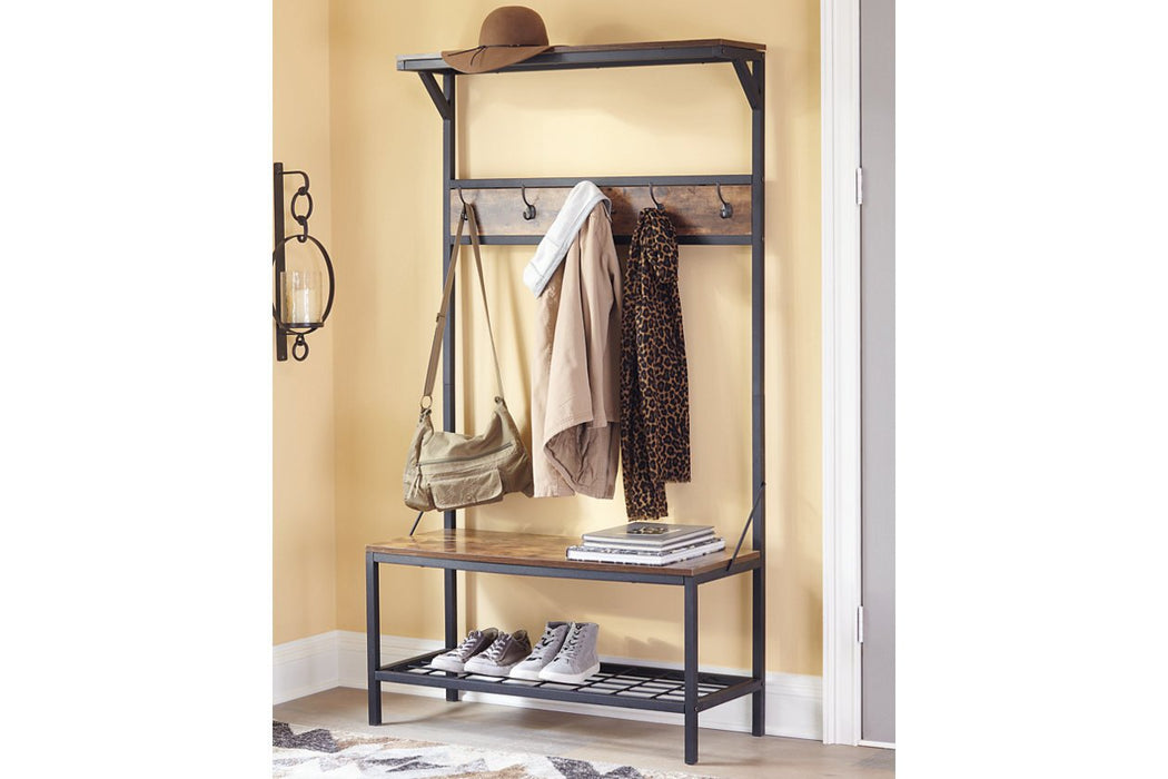 Bevinfield Brown/Black Hall Tree with Storage Bench - Lara Furniture