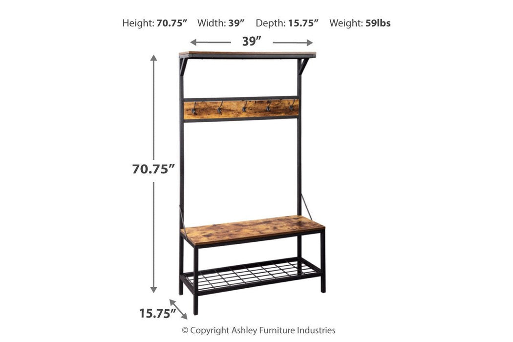 Bevinfield Brown/Black Hall Tree with Storage Bench - Lara Furniture