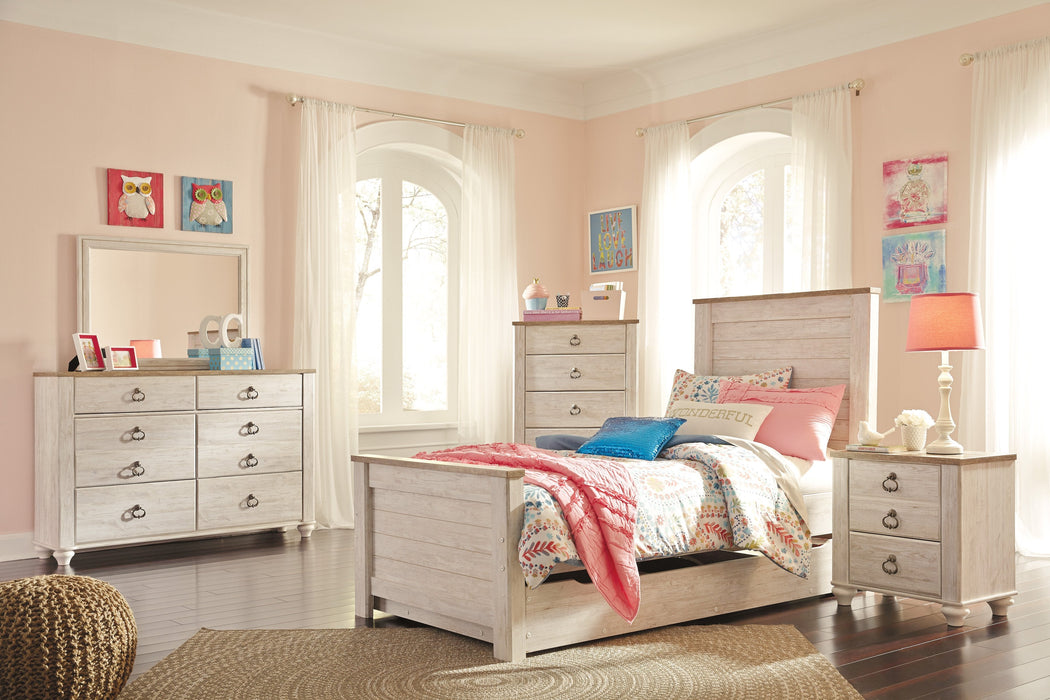 Willowton Whitewash Panel Storage Platform Youth Bedroom Set