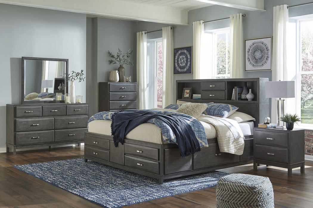 Caitbrook Gray Bookcase Storage Bedroom Set